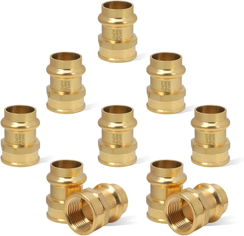 Abbiemo 10 قطع محول أنثوي ضغط 3/4 بوصة x 3/4 بوصة NPT نحاسي ضغط متصل بأنبوب NPT أنثوي خالي من الرصاص - Image 1
